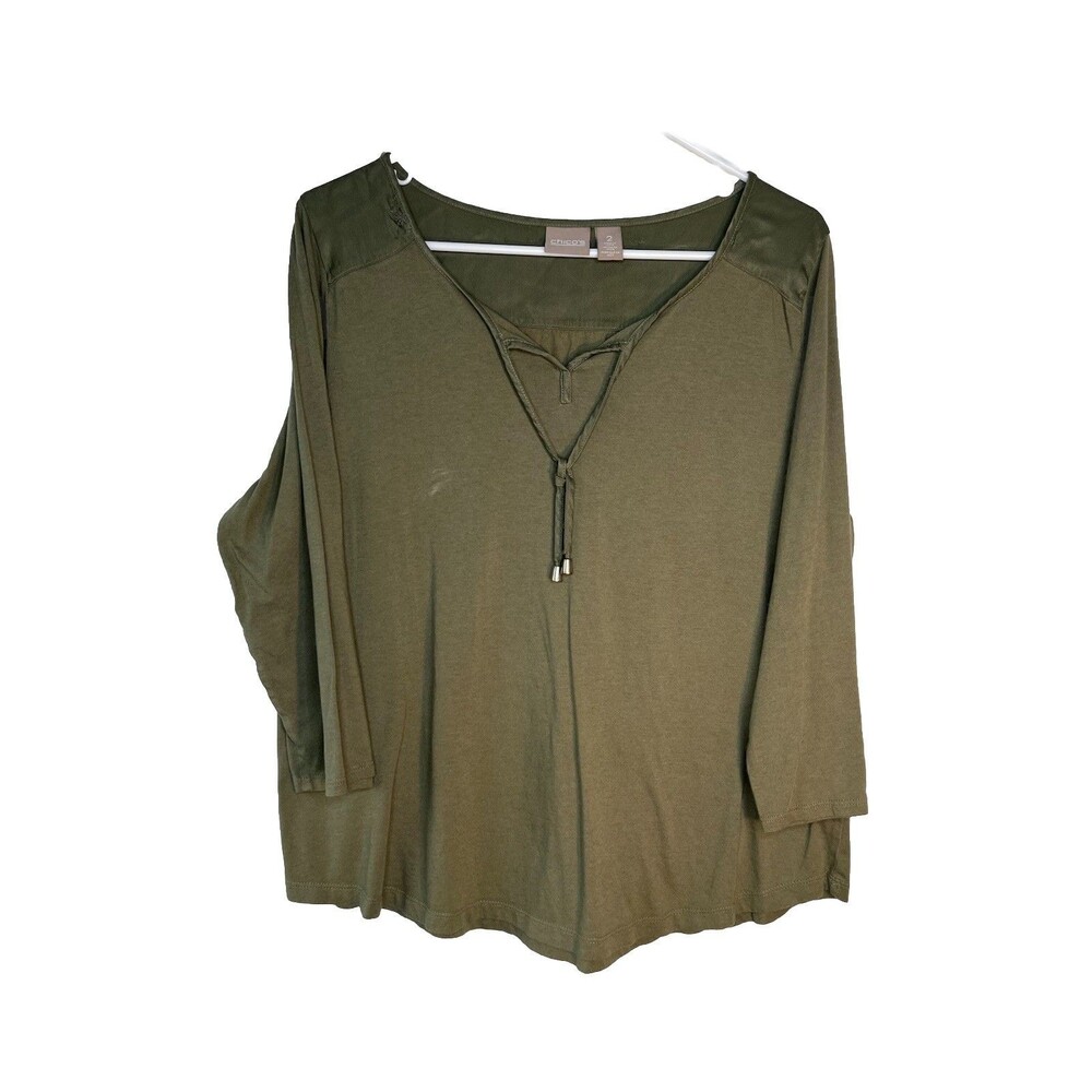 Chicos Olive Green Blouse   Top Blouse sz 2 / L (15